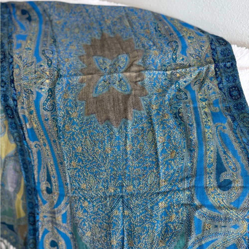 Blue & Gold Paisley Scarf – Collectione Eighteen Rayon Wrap